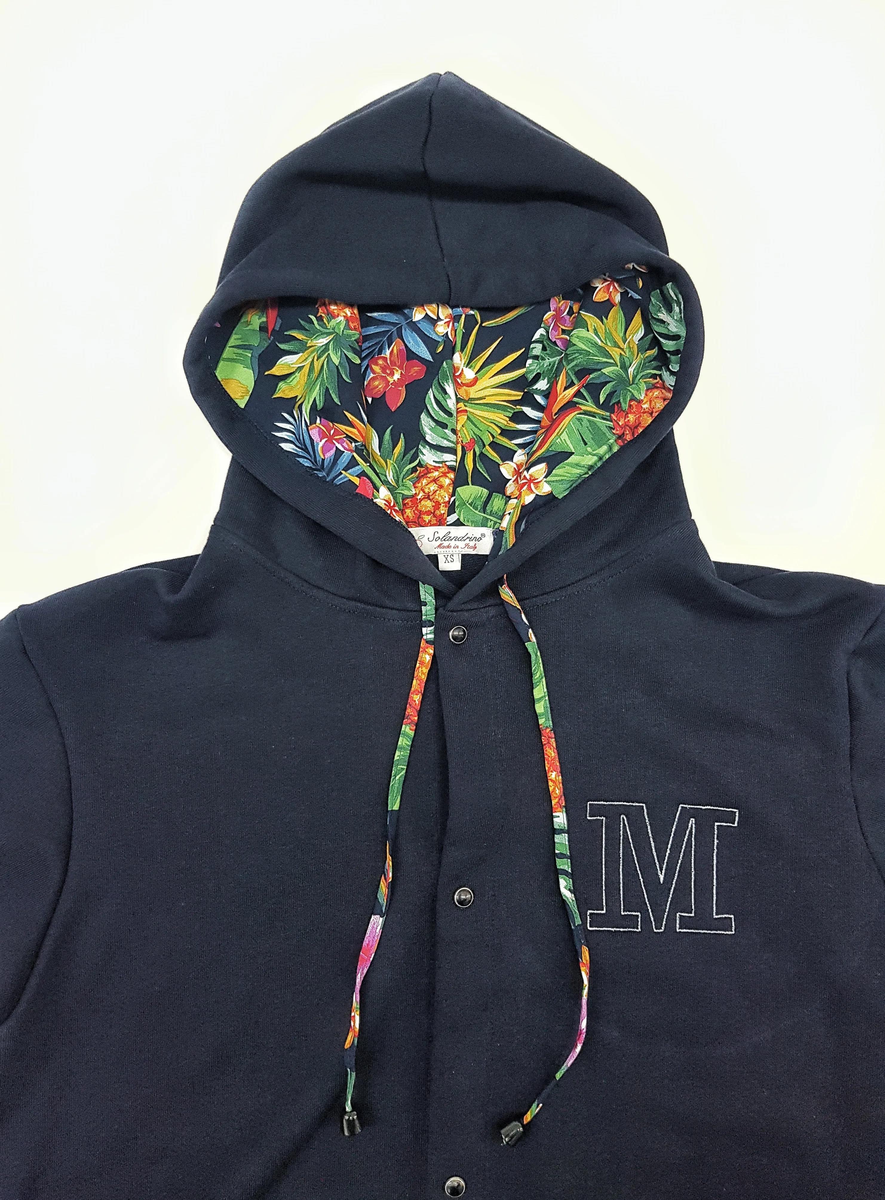 Felpa cardigan BLU con Cappuccio interno tessuto hawaii made in Italy Fantasia 100% cotone  Unisex Sweatshirt blue Hoodie