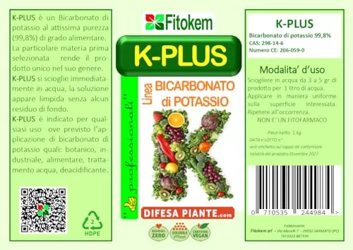 Fitokem | K-PLUS 1kg Bicarbonato di Potassio per piante | kplus per alberi da frutto orto bolla del pesco
