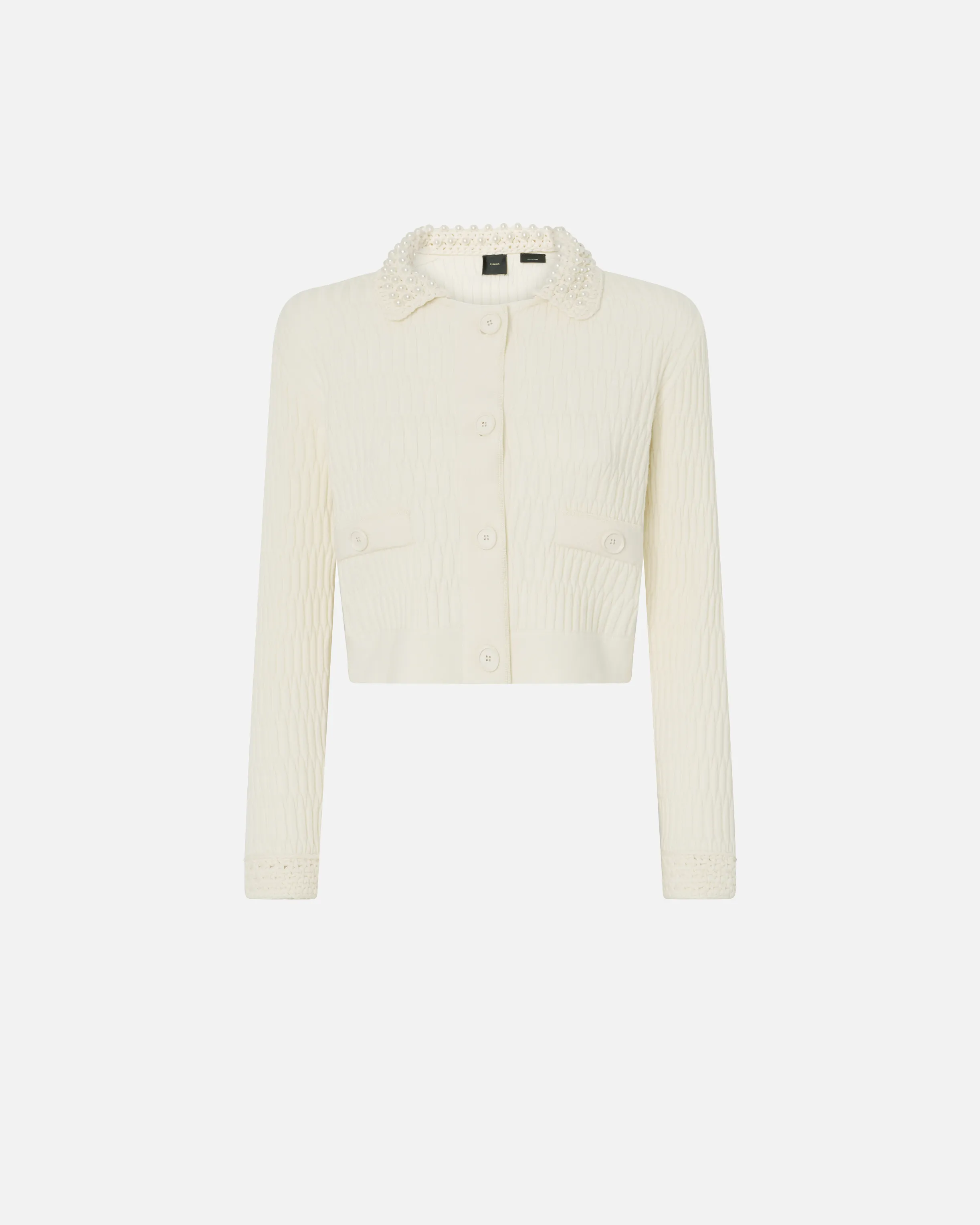  Giacca corta in maglia con colletto crochet con perle    