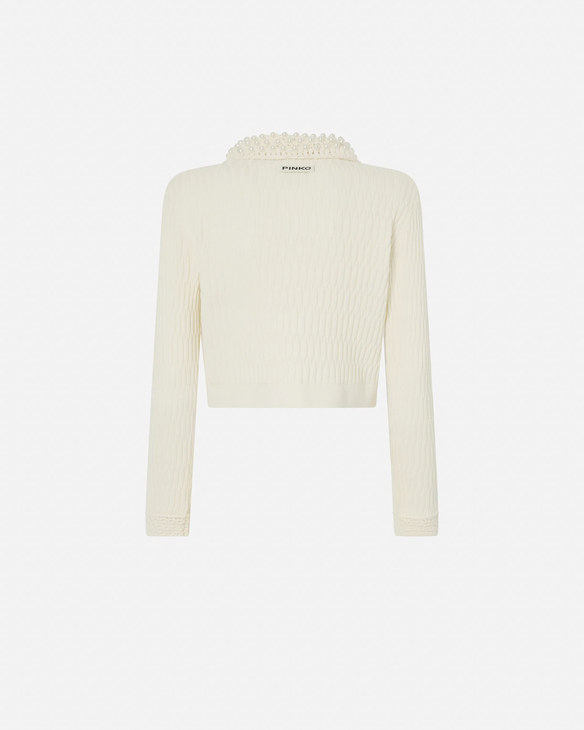  Giacca corta in maglia con colletto crochet con perle    