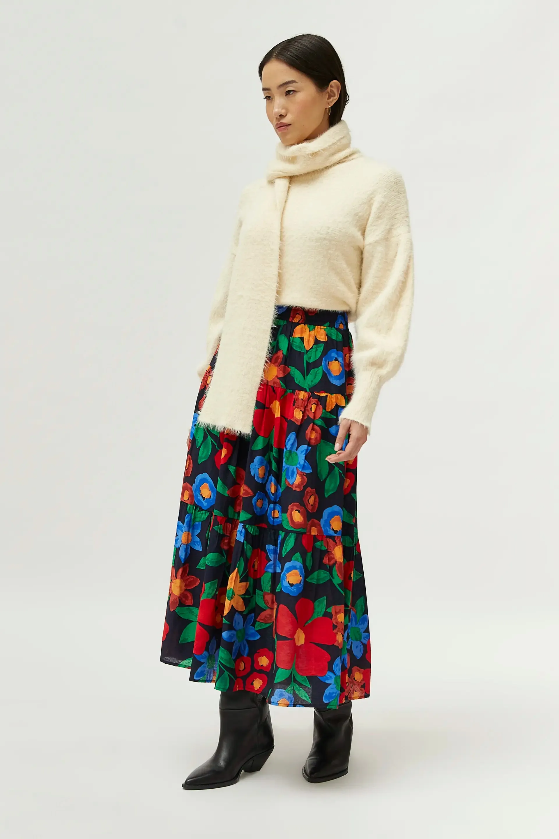 Gonna lunga con stampa floreale multicolor