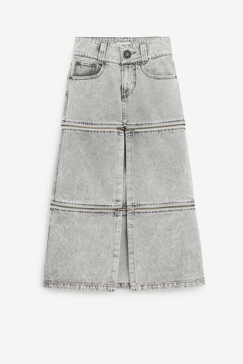 Gonna ZIPPER SKIRT in cotone grigio