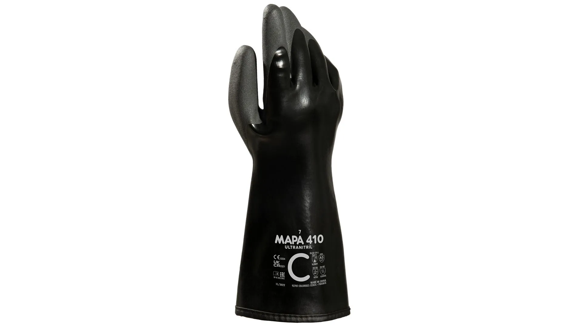 Guanti da lavoro Mapa ULTRANITRIL 410, Tg. 8, in Nitrile, PVC, col. Nero, giallo