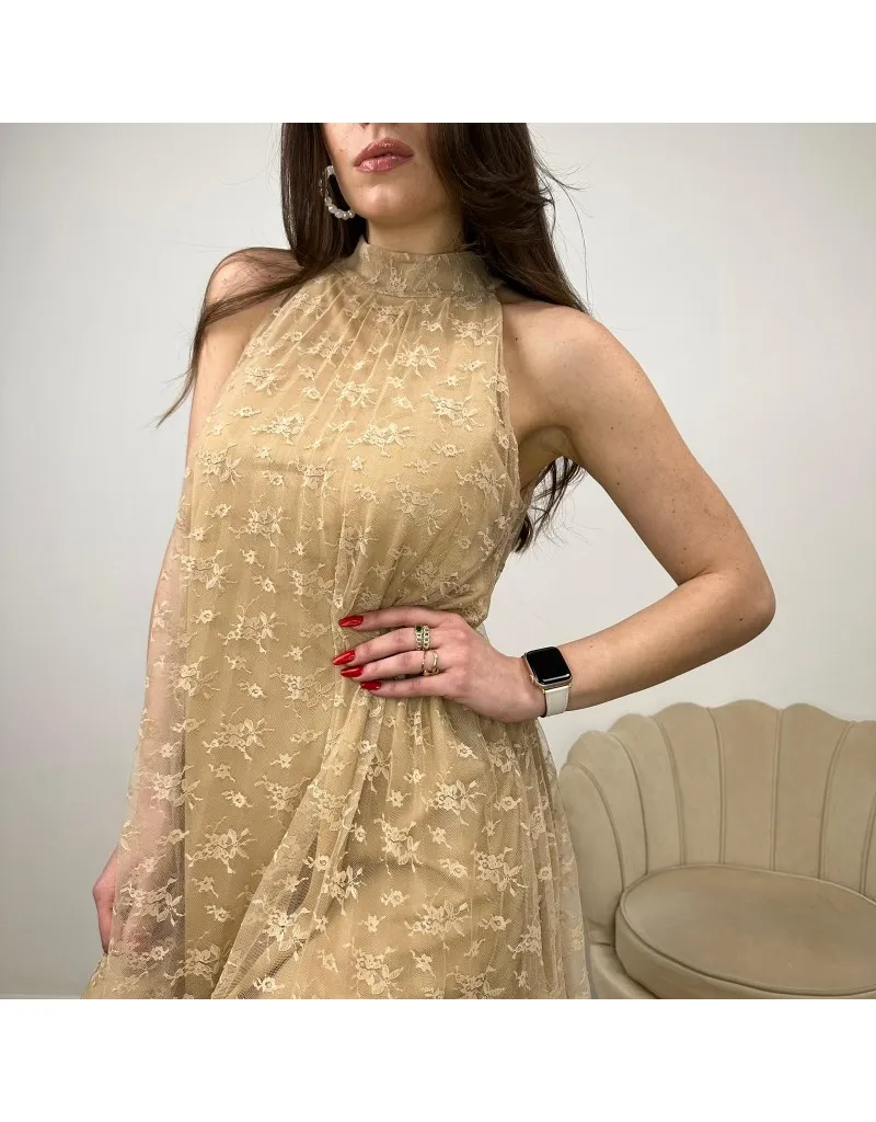HALTER DRESS ELEGANCE BEIGE