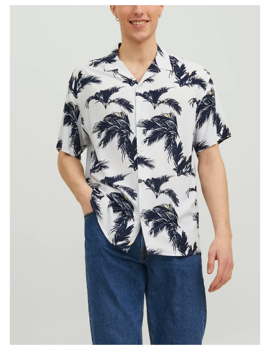 JACK & JONES UOMO JORLUKE PALMA AOP RESORT SHIRT S