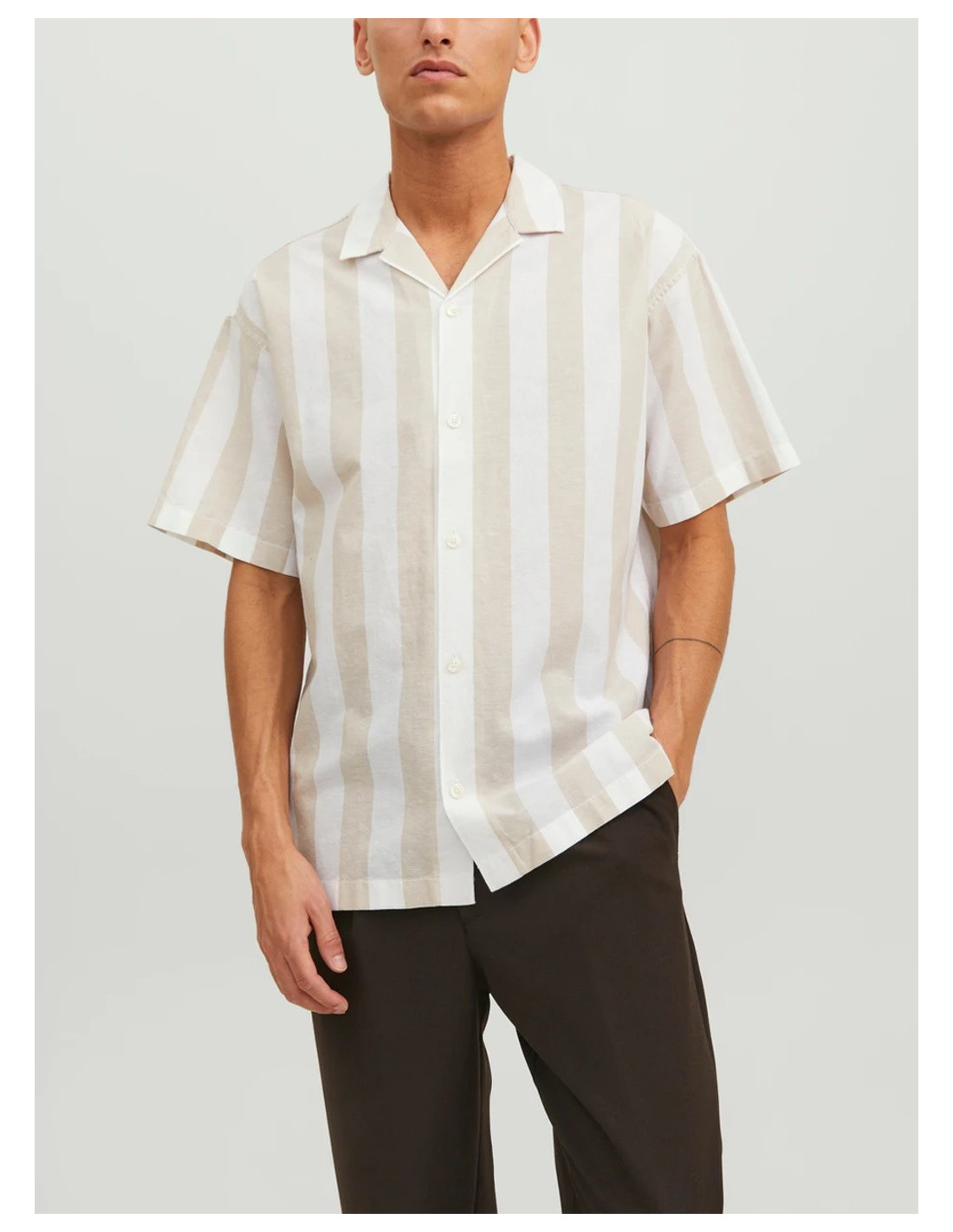 JACK & JONES UOMO JPRSUMMER LINEN STRIPE SHIRT S/S