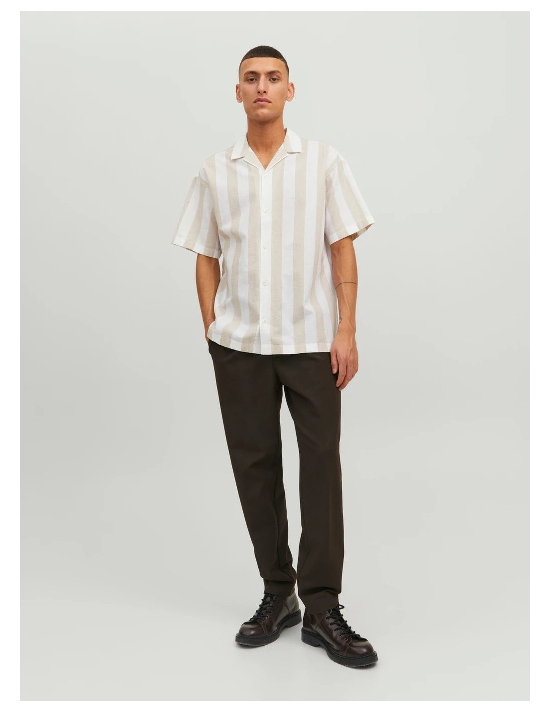 JACK & JONES UOMO JPRSUMMER LINEN STRIPE SHIRT S/S