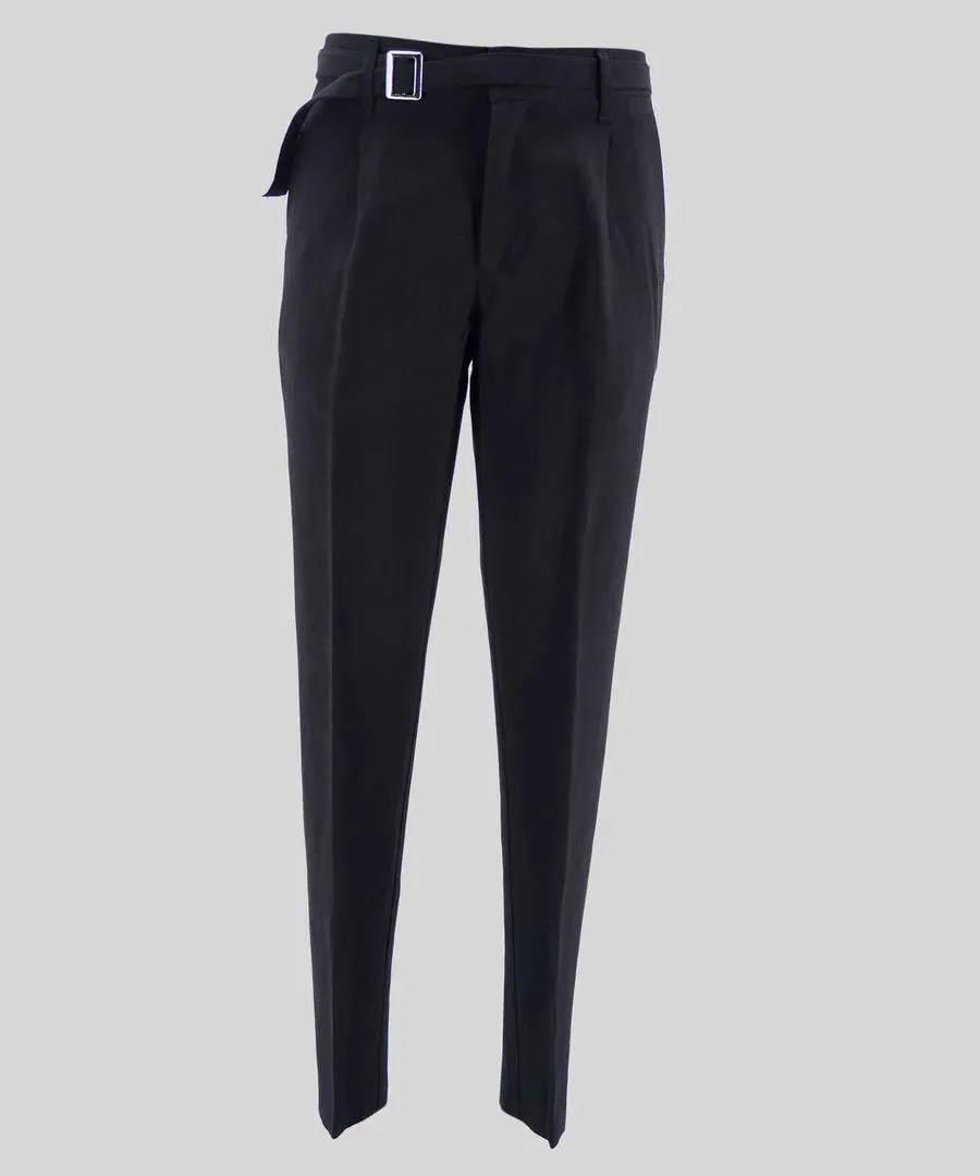 Linen Blend Drawstring Trousers / Black