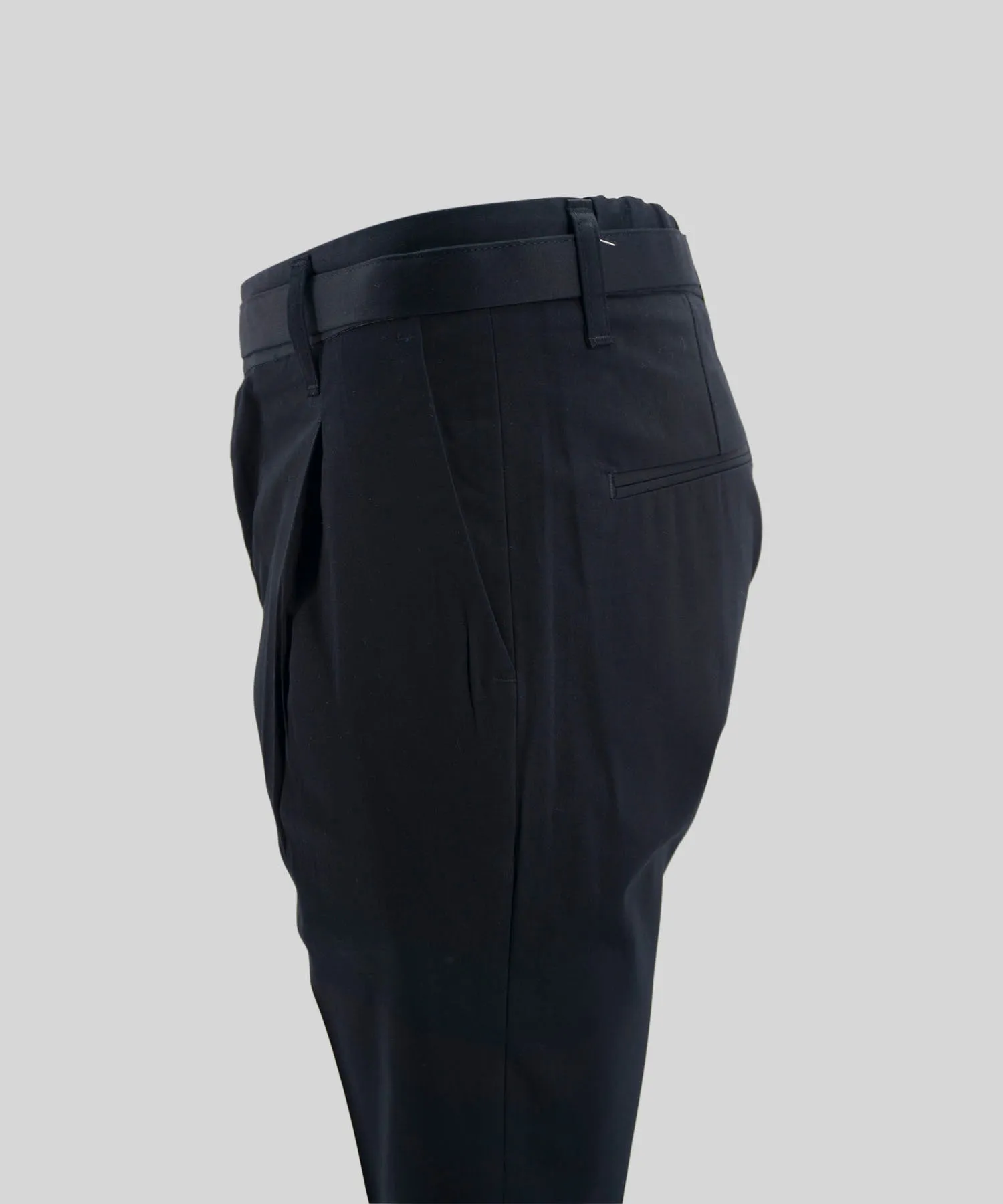Linen Blend Drawstring Trousers / Black