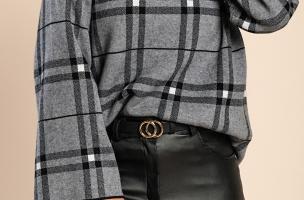 Maglia con stampa a quadri, grigia