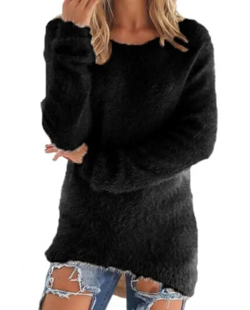 Maglione donna tinta unita morbido soffice orlo irregolare pullover lavorato a maglia F