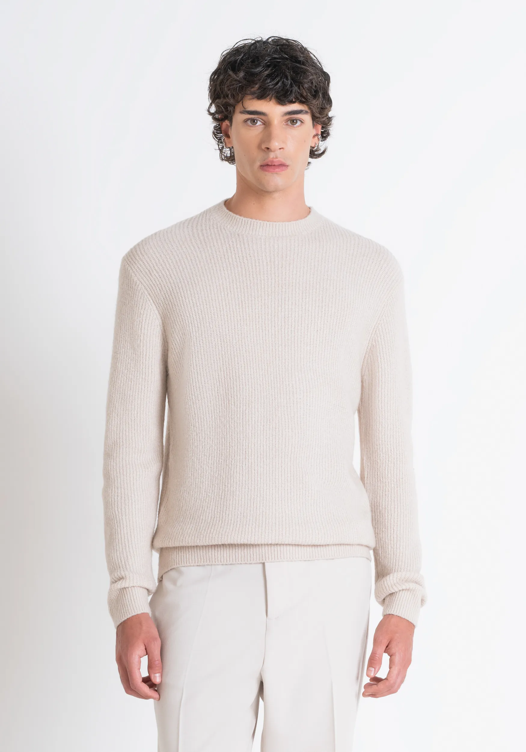 MAGLIONE REGULAR FIT IN MISTO LANA MOHAIR LAVORATO
