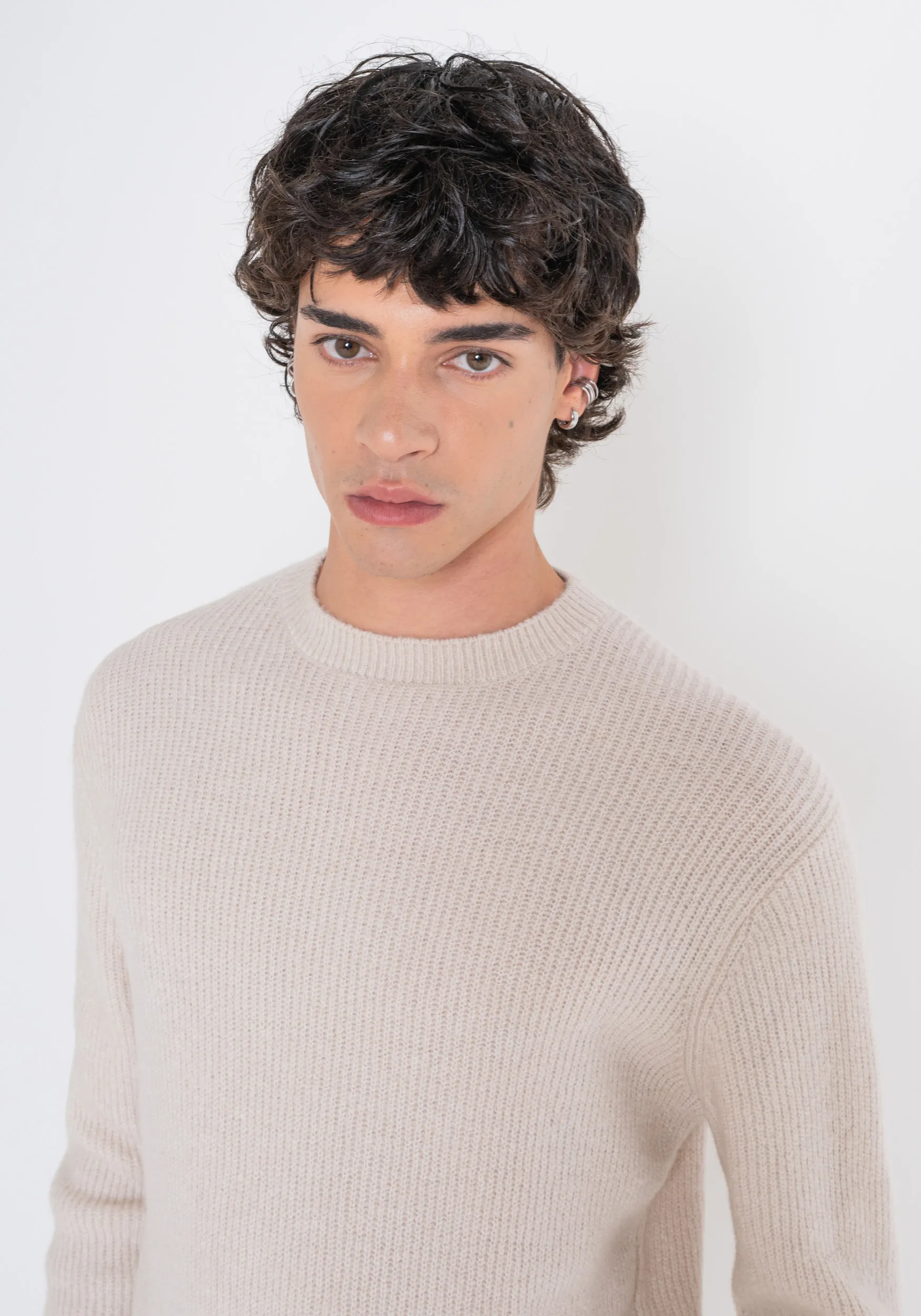 MAGLIONE REGULAR FIT IN MISTO LANA MOHAIR LAVORATO