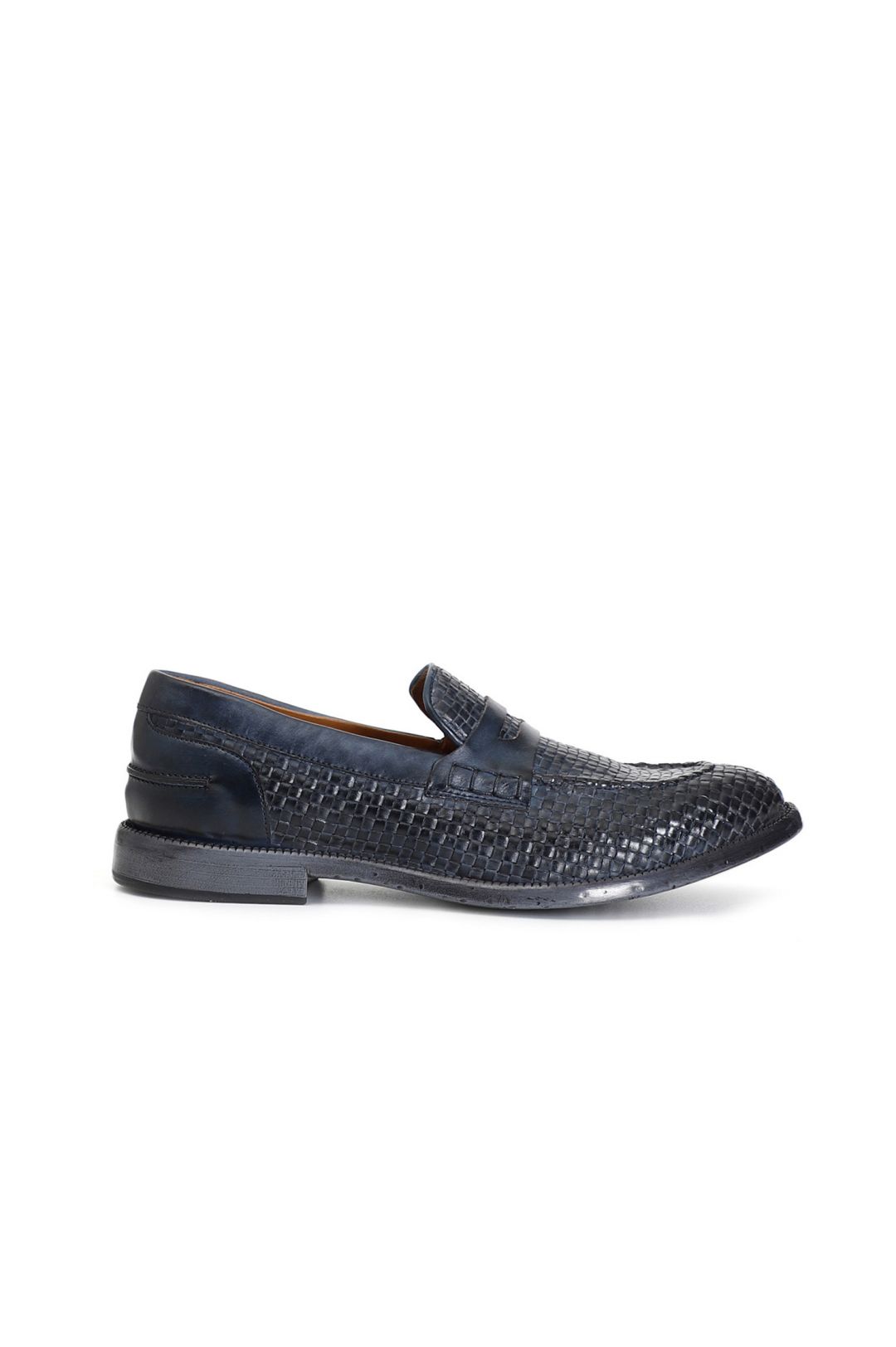 mocassini in pelle intrecciata navy