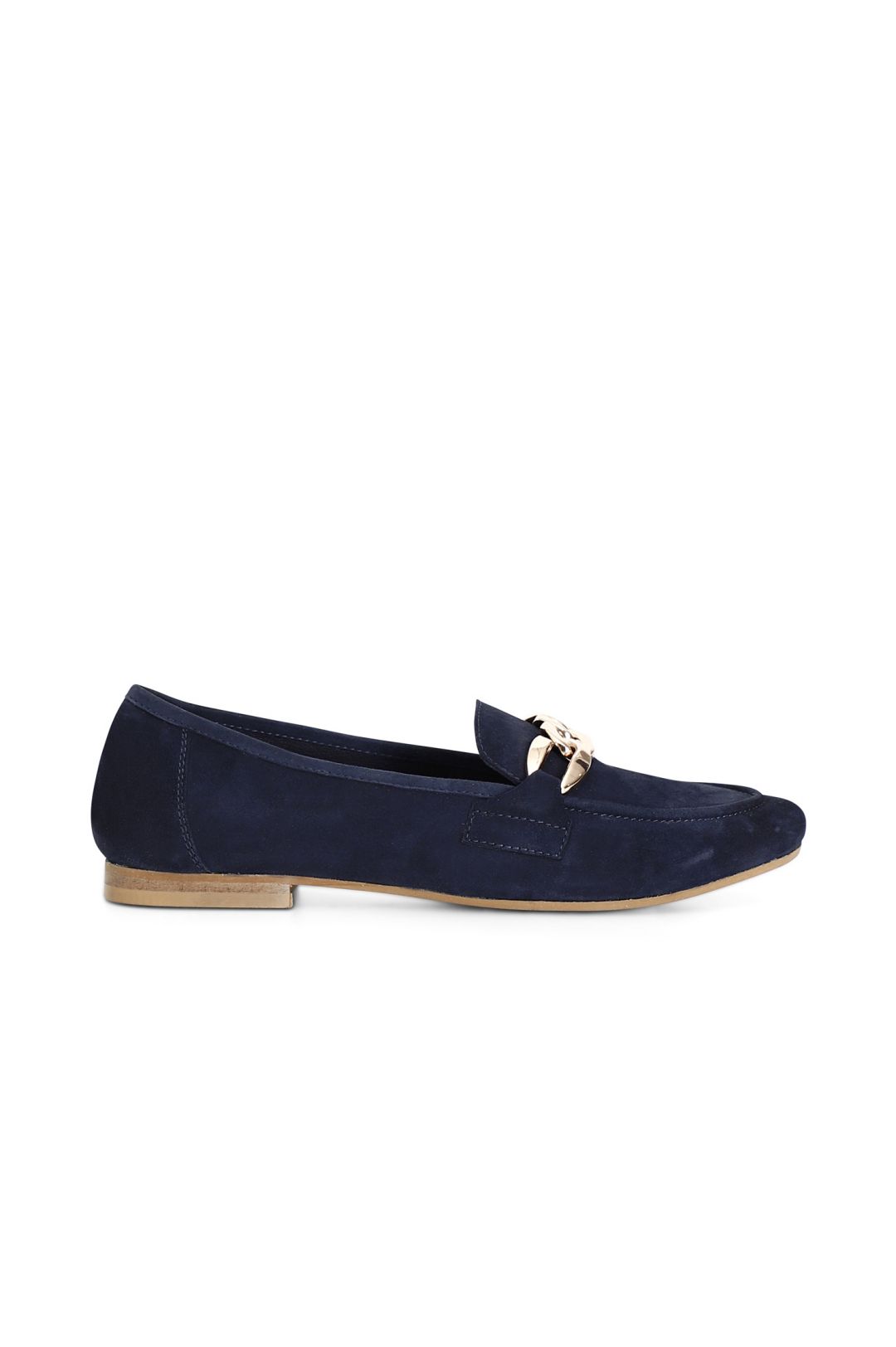 mocassini in pelle scamosciatacon catena blu notte