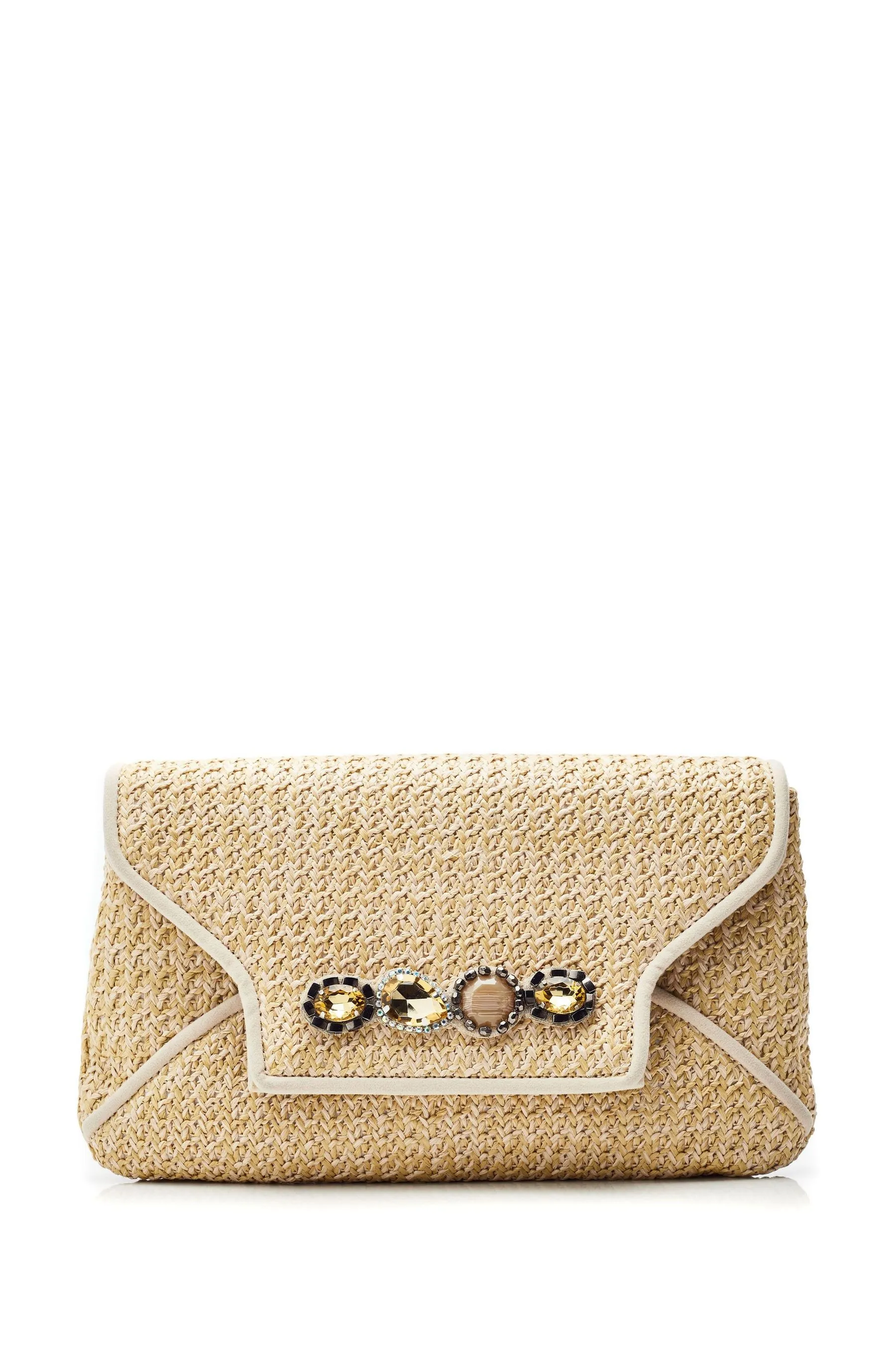 Moda in Pelle Naturale - Quinn - Pochette in rafia con finiture con gemme
