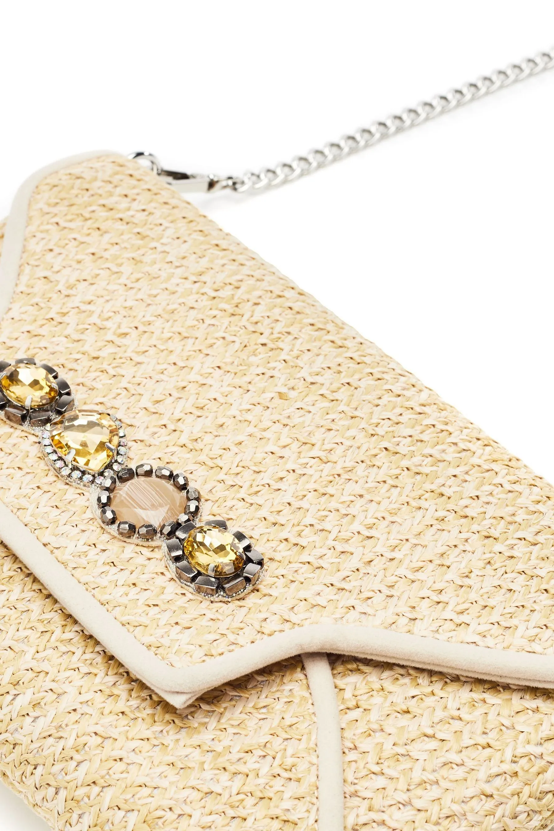 Moda in Pelle Naturale - Quinn - Pochette in rafia con finiture con gemme
