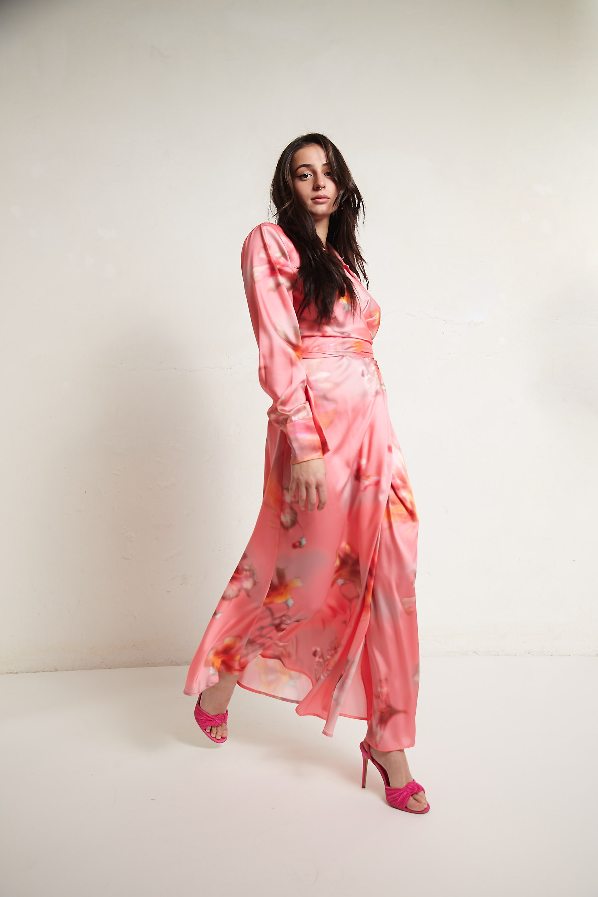 MSGM Abito a camicia con incrocio con stampa floreale
