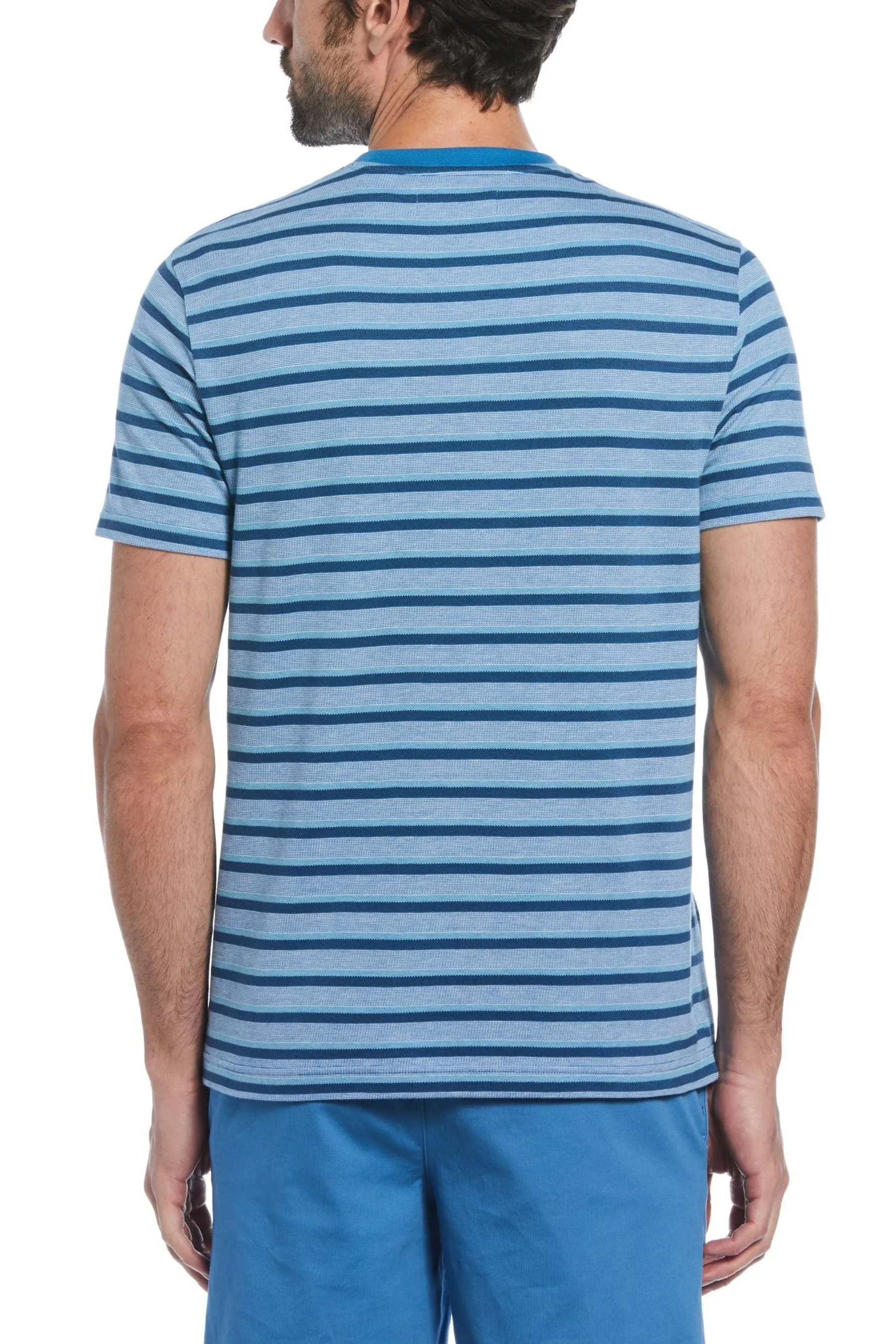 Original Penguin Blu - Shorts in piqué a righe manica T-shirt / maglia