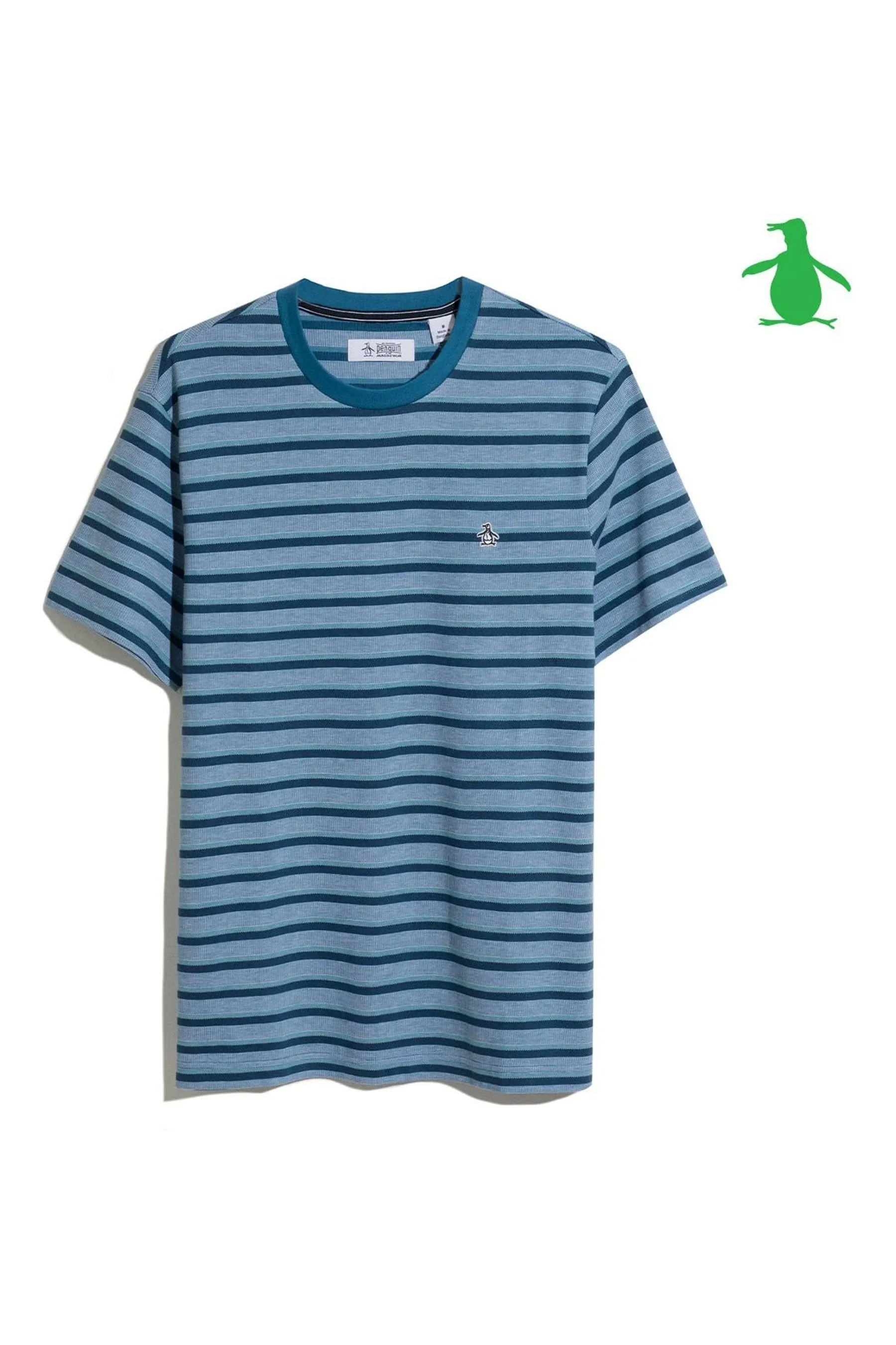 Original Penguin Blu - Shorts in piqué a righe manica T-shirt / maglia