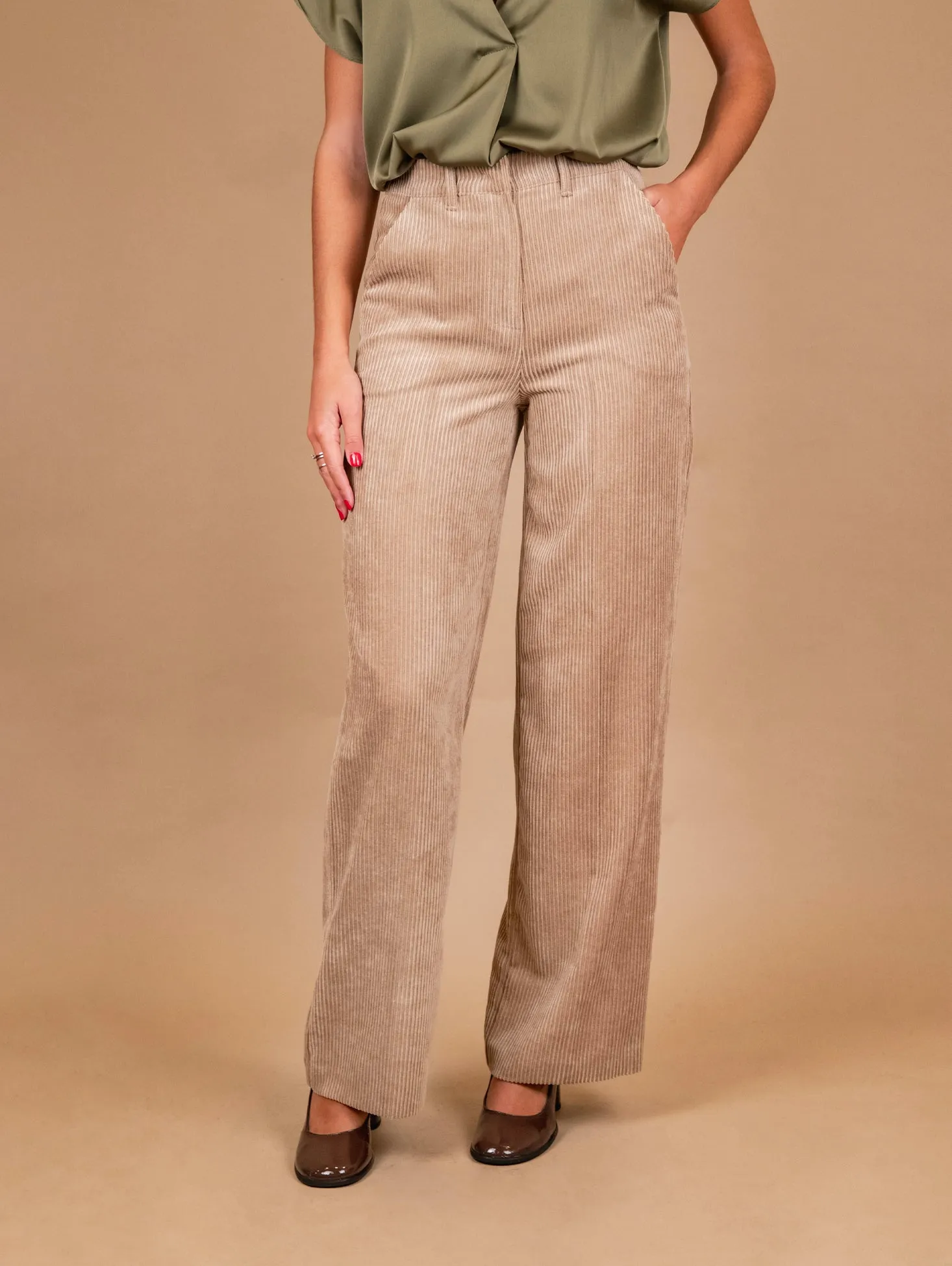 PANTALONE A PALAZZO IN VELLUTO A COSTE CAMMELLO