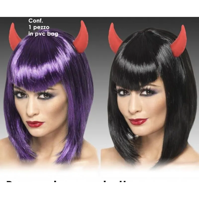 Parrucca caschetto con corna nero viola donna