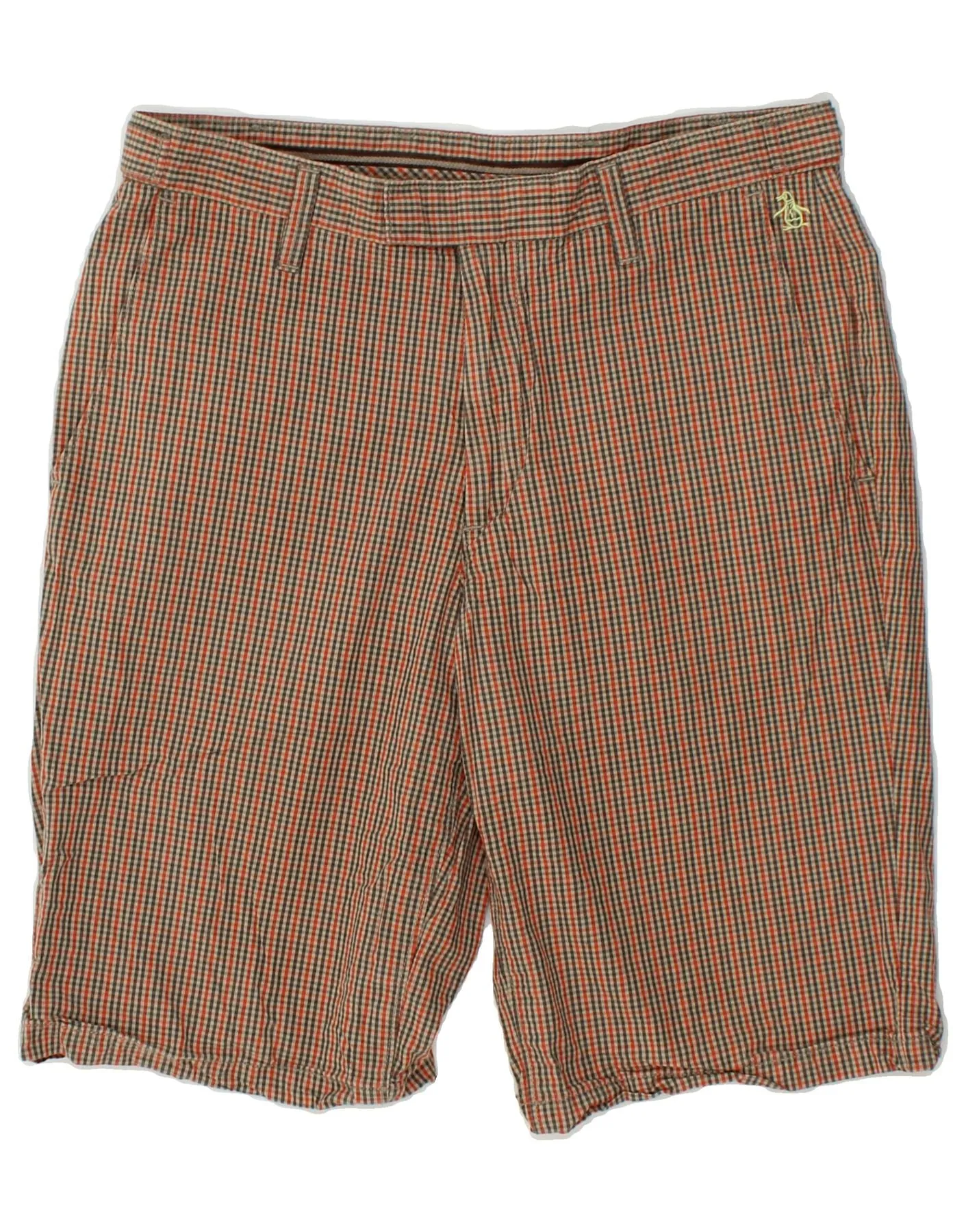 PENGUIN Mens Chino Shorts W31 Medium Red Check Cotton