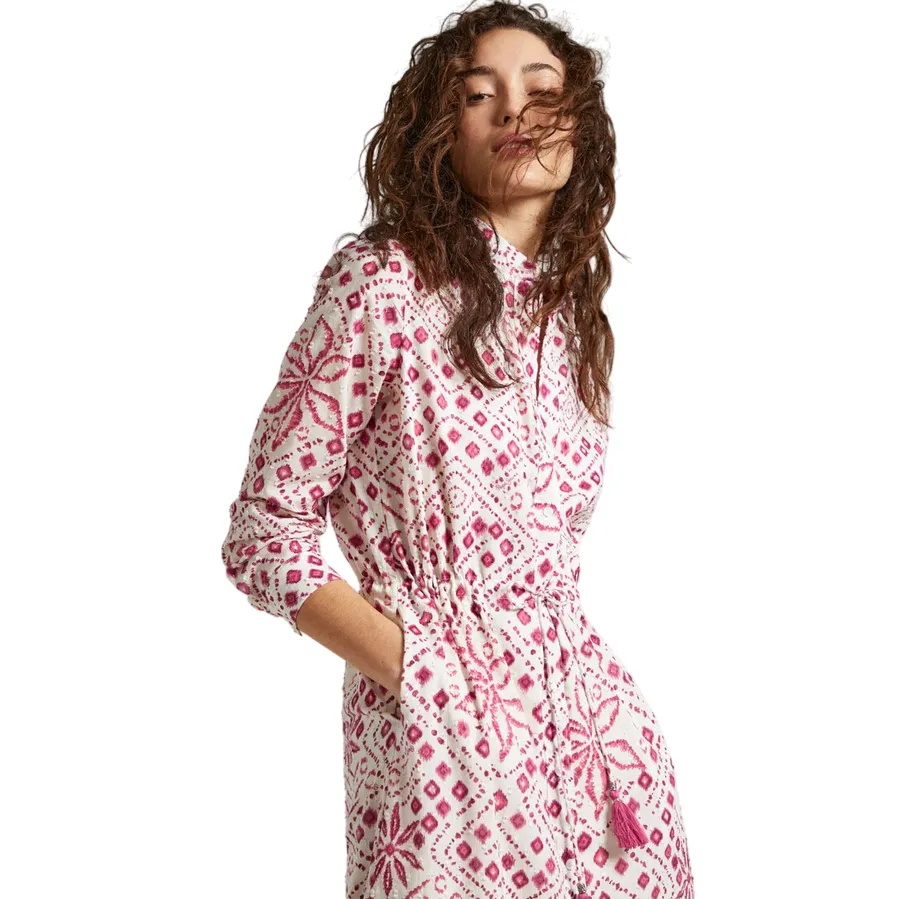 Pepe Jeans women's midi dress with geometric print Paz PL953515 808 white