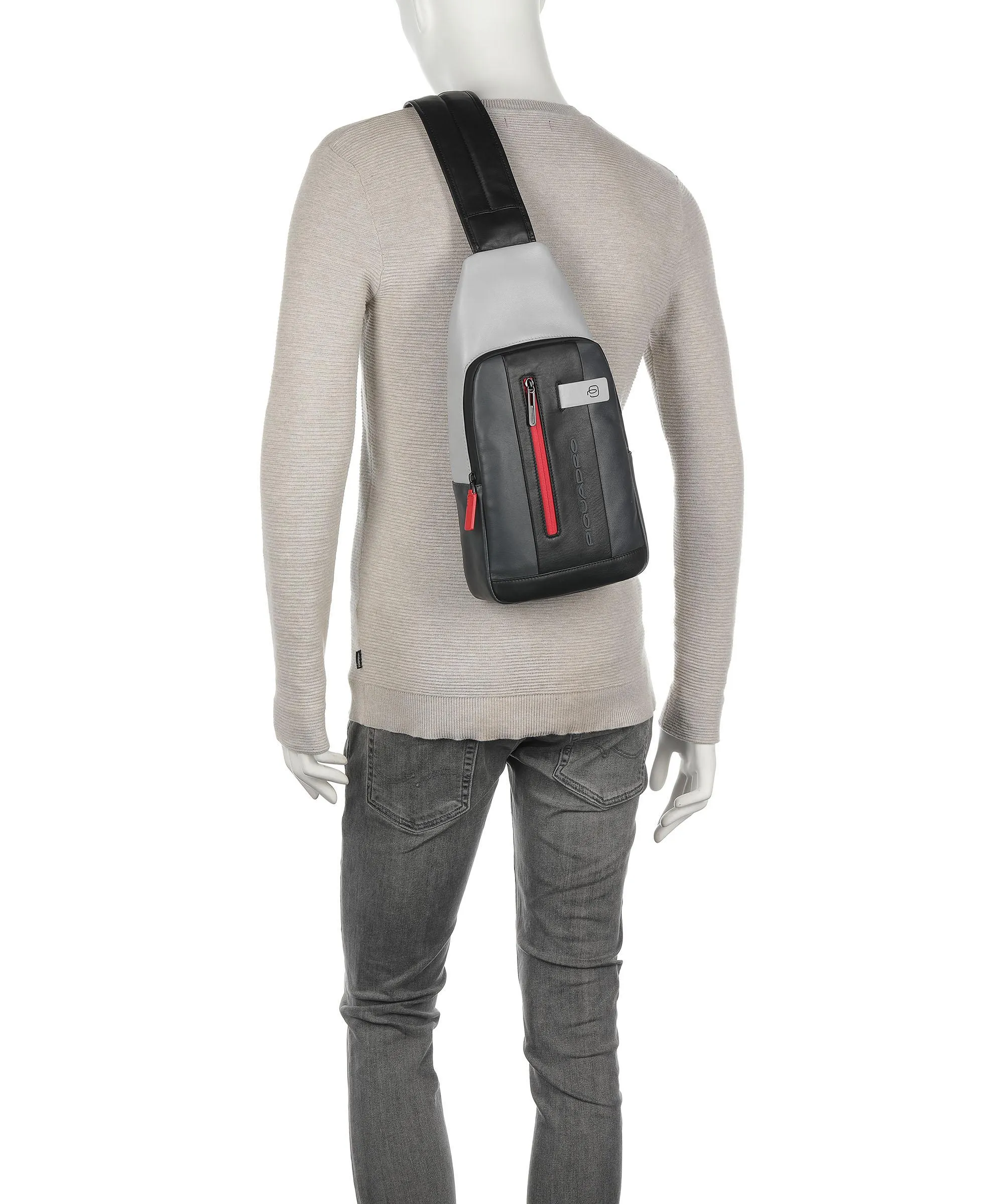  Piquadro Urban Borsa sling pelle di vacchetta grana nero/grigio  