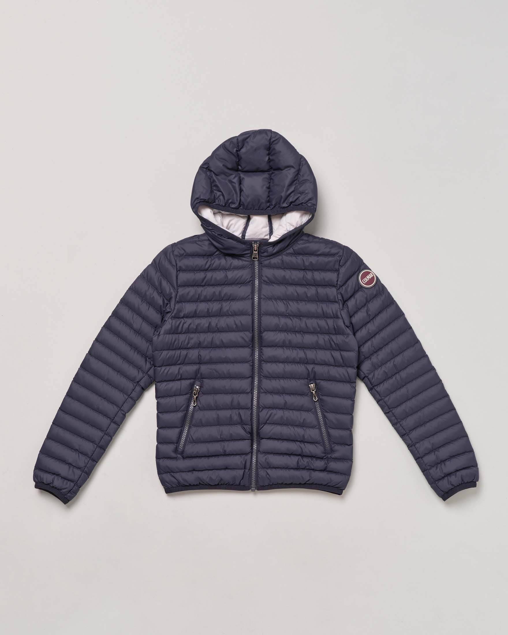 Piumino blu con cappuccio fisso 8-10 anni