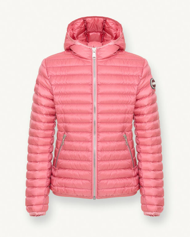 Piumino rosa con cappuccio fisso imbottito in piuma 12-14 anni