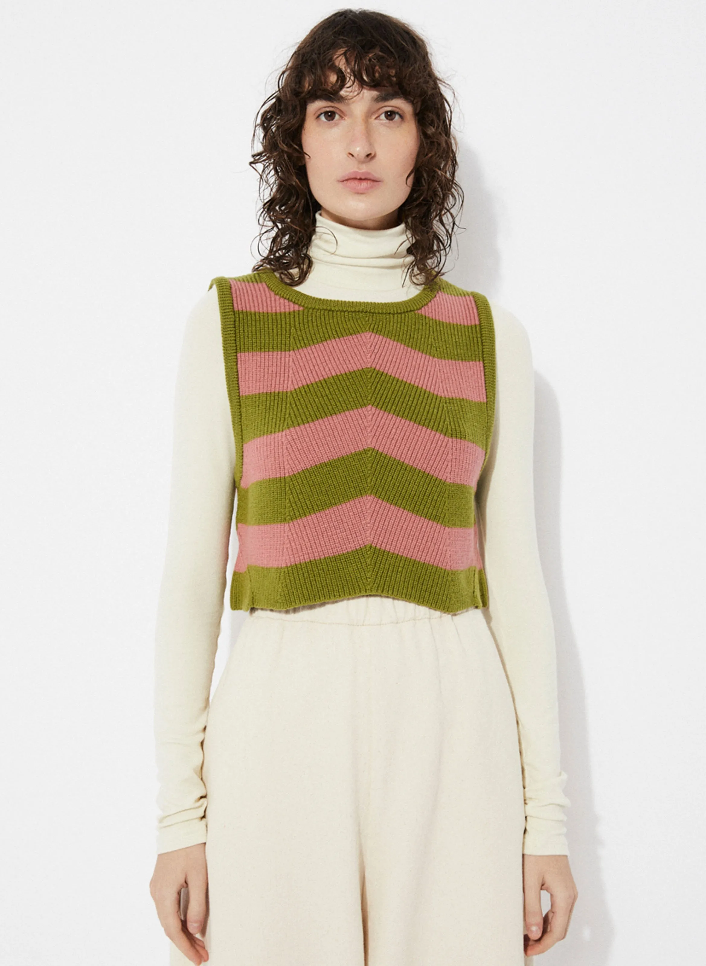  RITA ROW   ANNIE - Maglione senza maniche a righe in lana | Verde