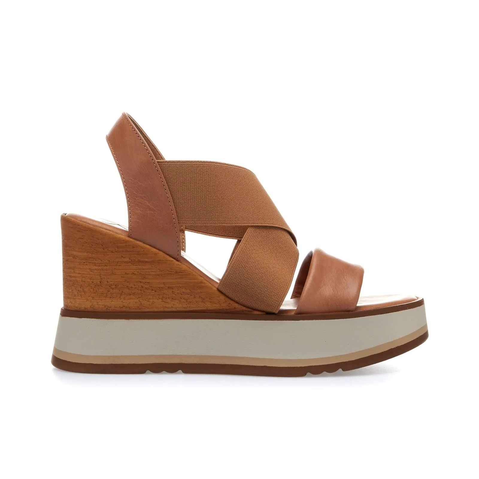 Sandali beige con zeppa in pelle