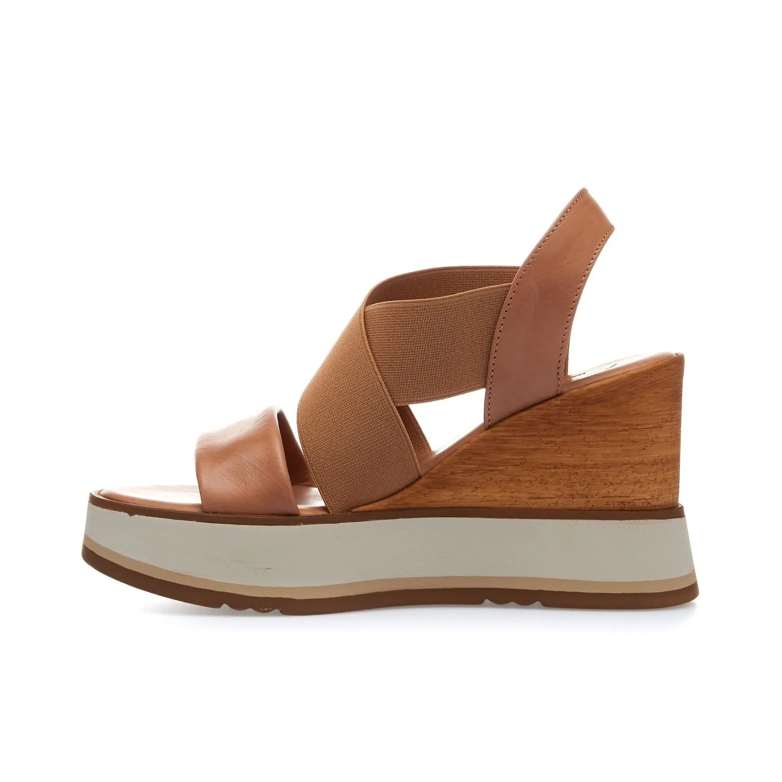Sandali beige con zeppa in pelle