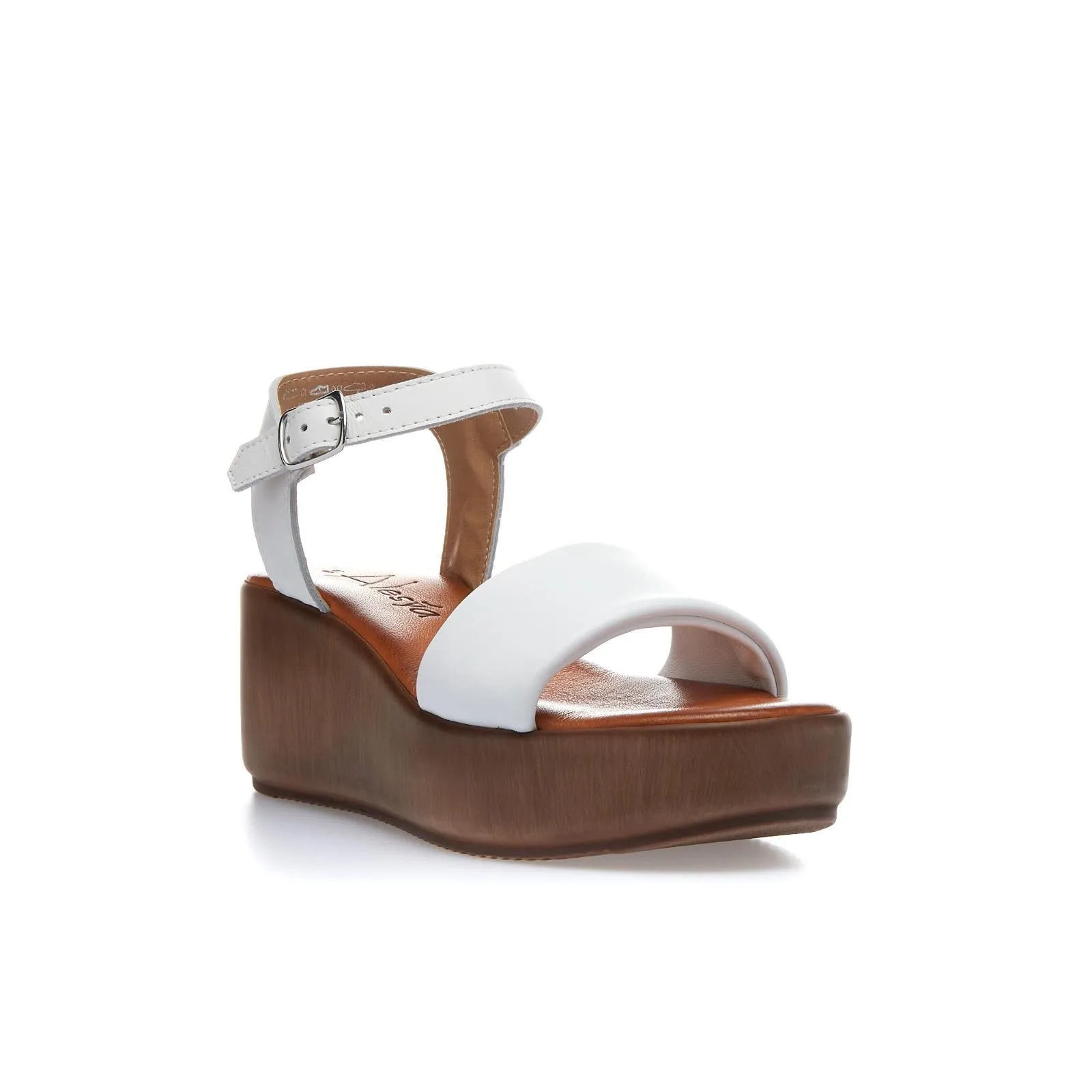Sandali bianchi con zeppa in pelle