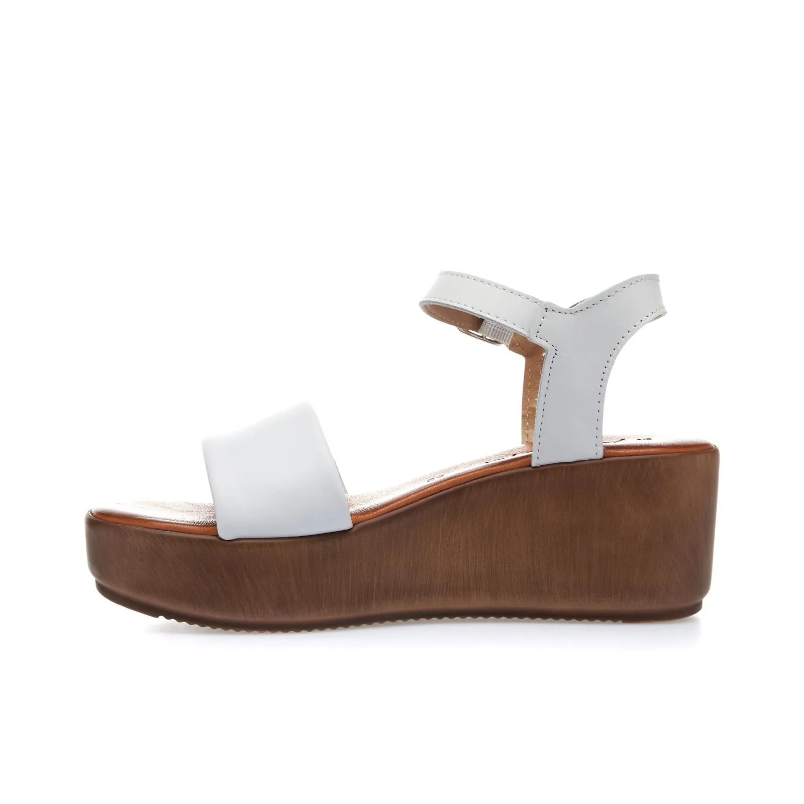 Sandali bianchi con zeppa in pelle