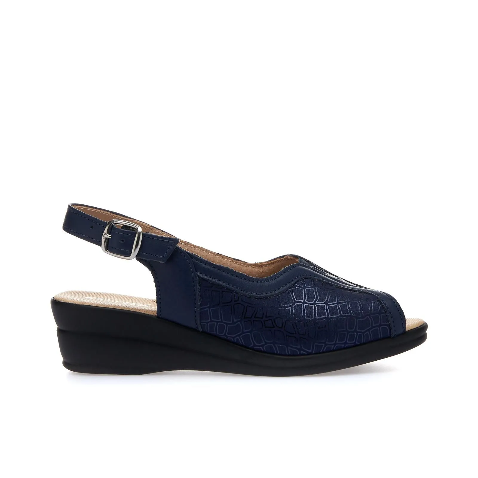 Sandali comfort blu con zeppa