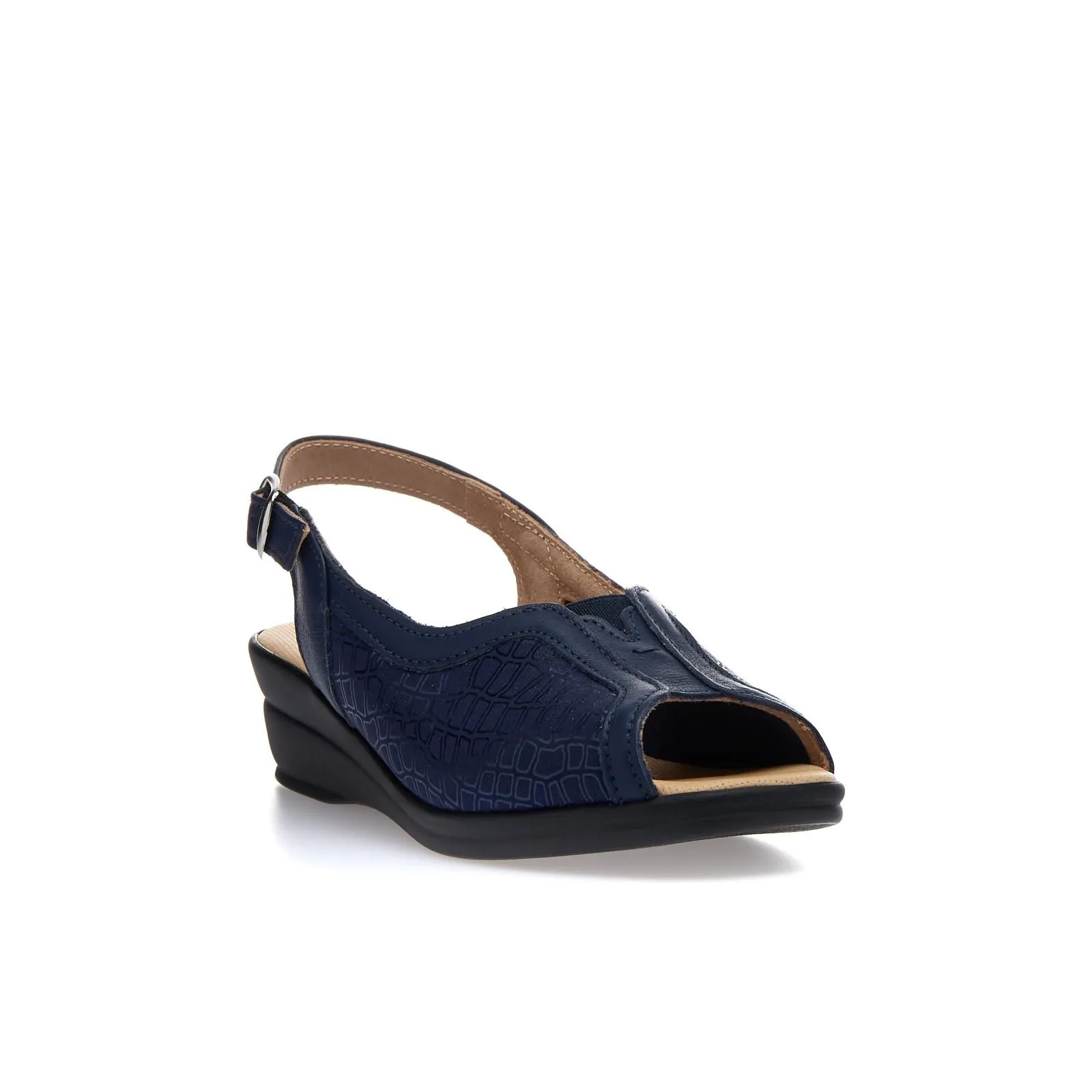 Sandali comfort blu con zeppa