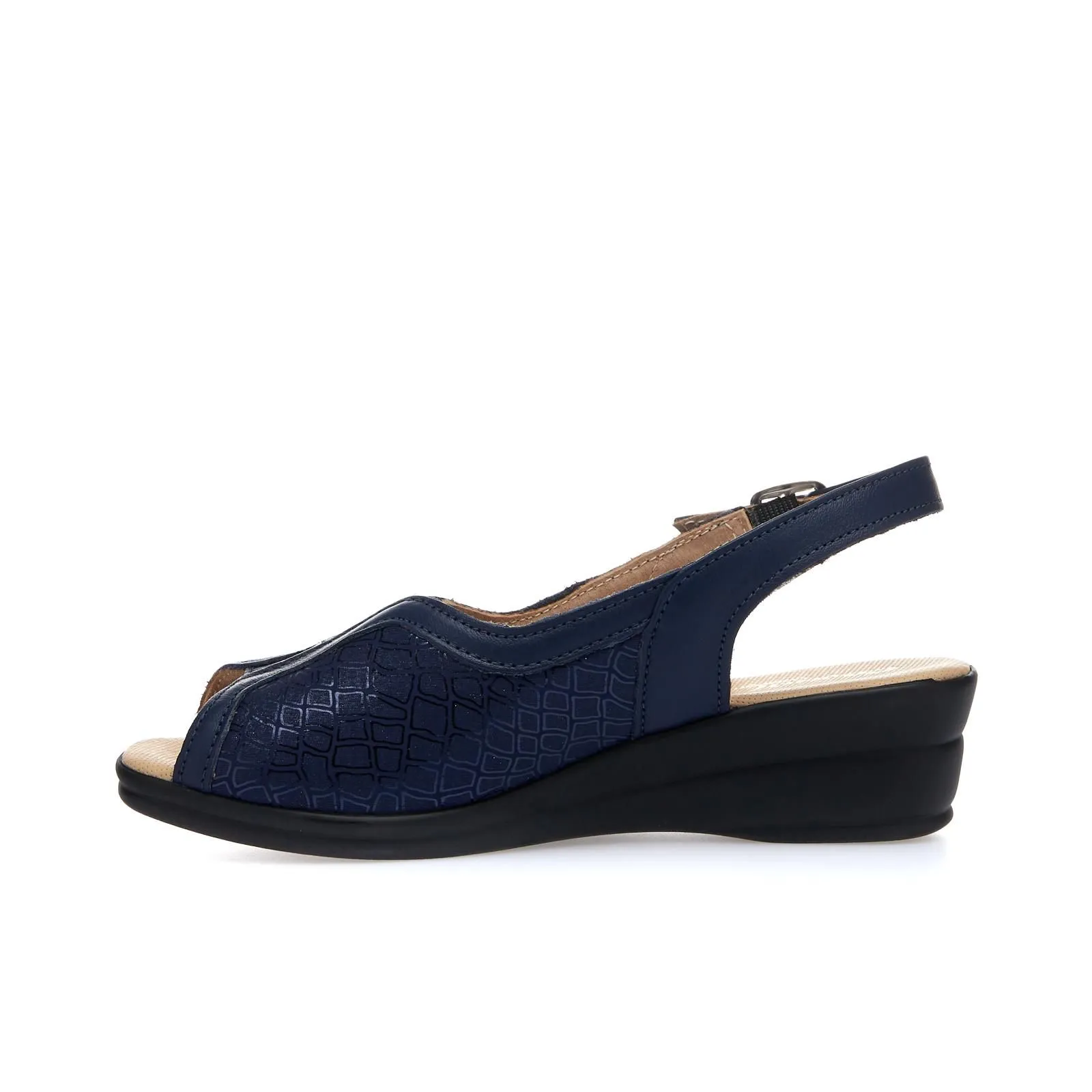 Sandali comfort blu con zeppa