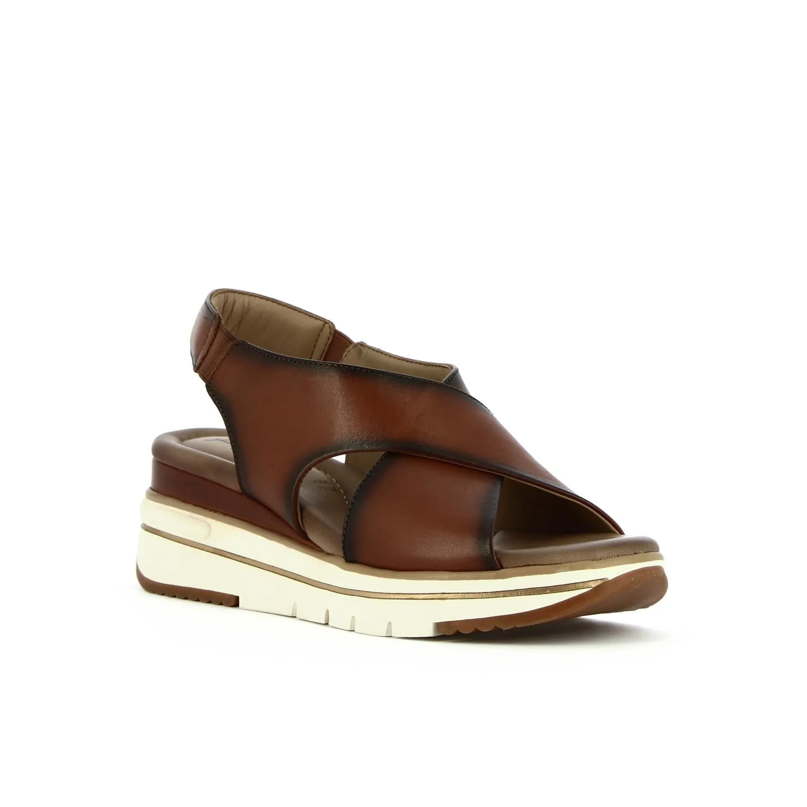 Sandali marroni in pelle con zeppa