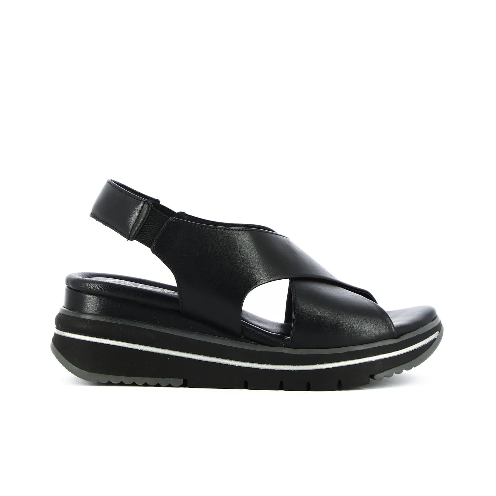 Sandali neri in pelle con zeppa