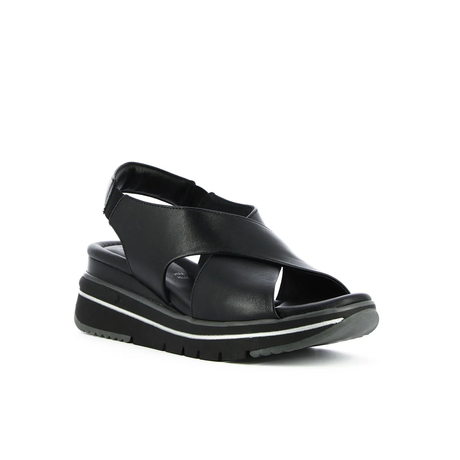 Sandali neri in pelle con zeppa