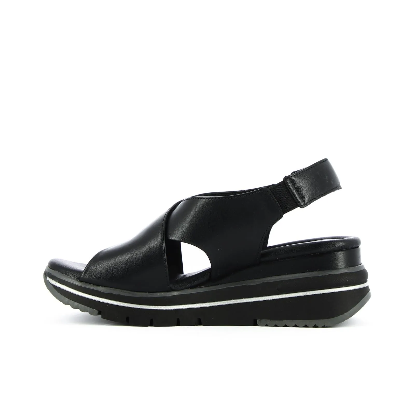 Sandali neri in pelle con zeppa