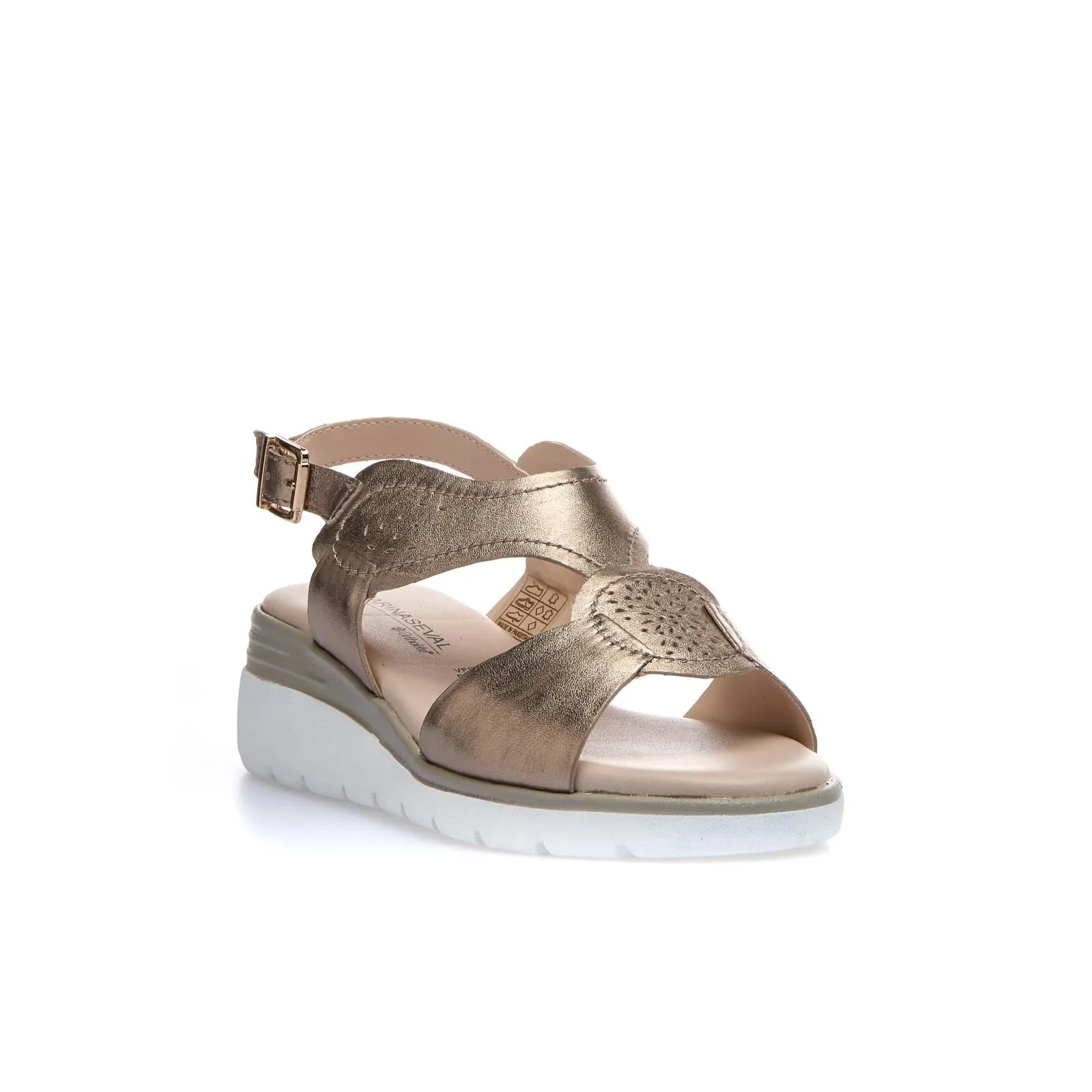 Sandali oro casual in pelle con zeppa