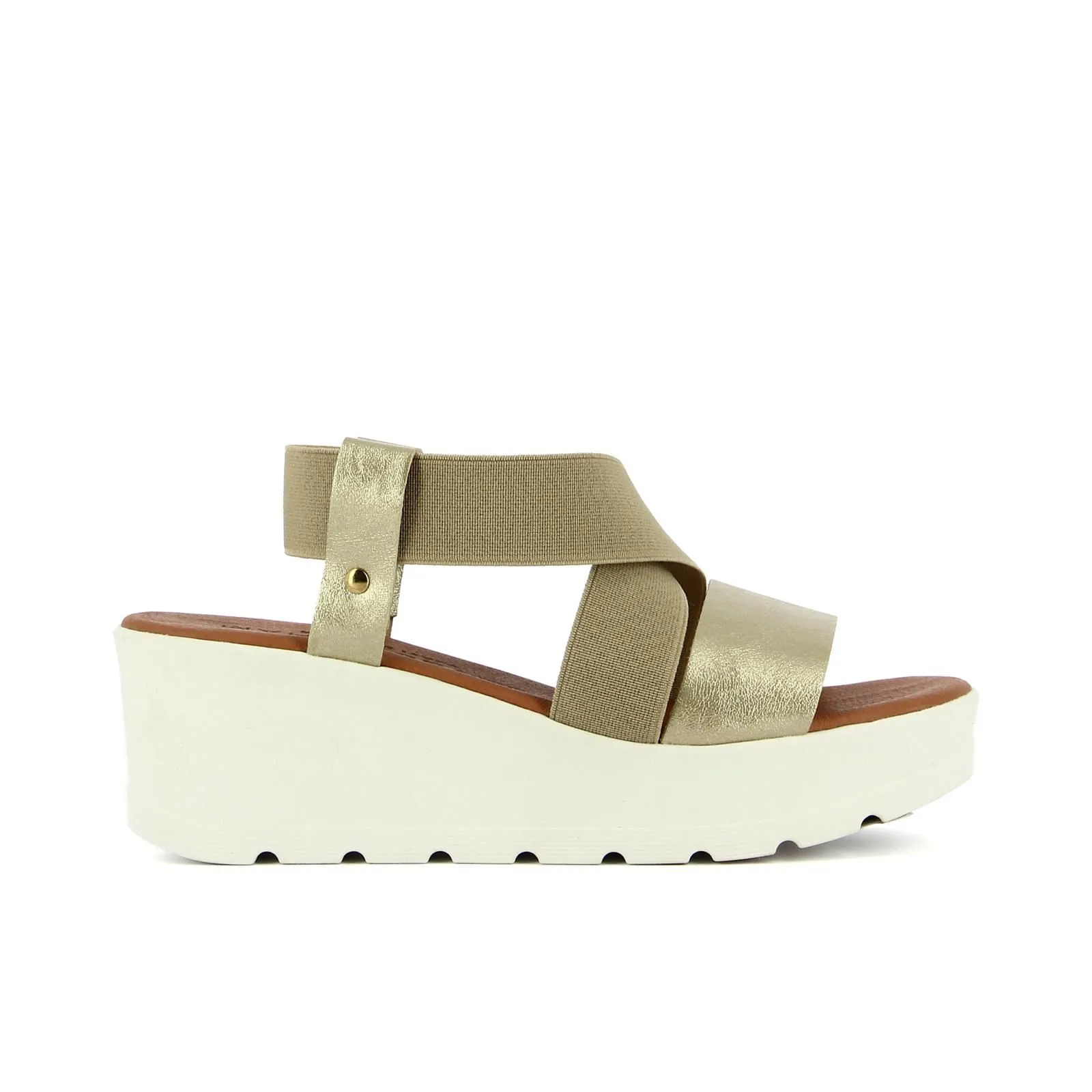 Sandali oro con zeppa e fasce elasticizzate