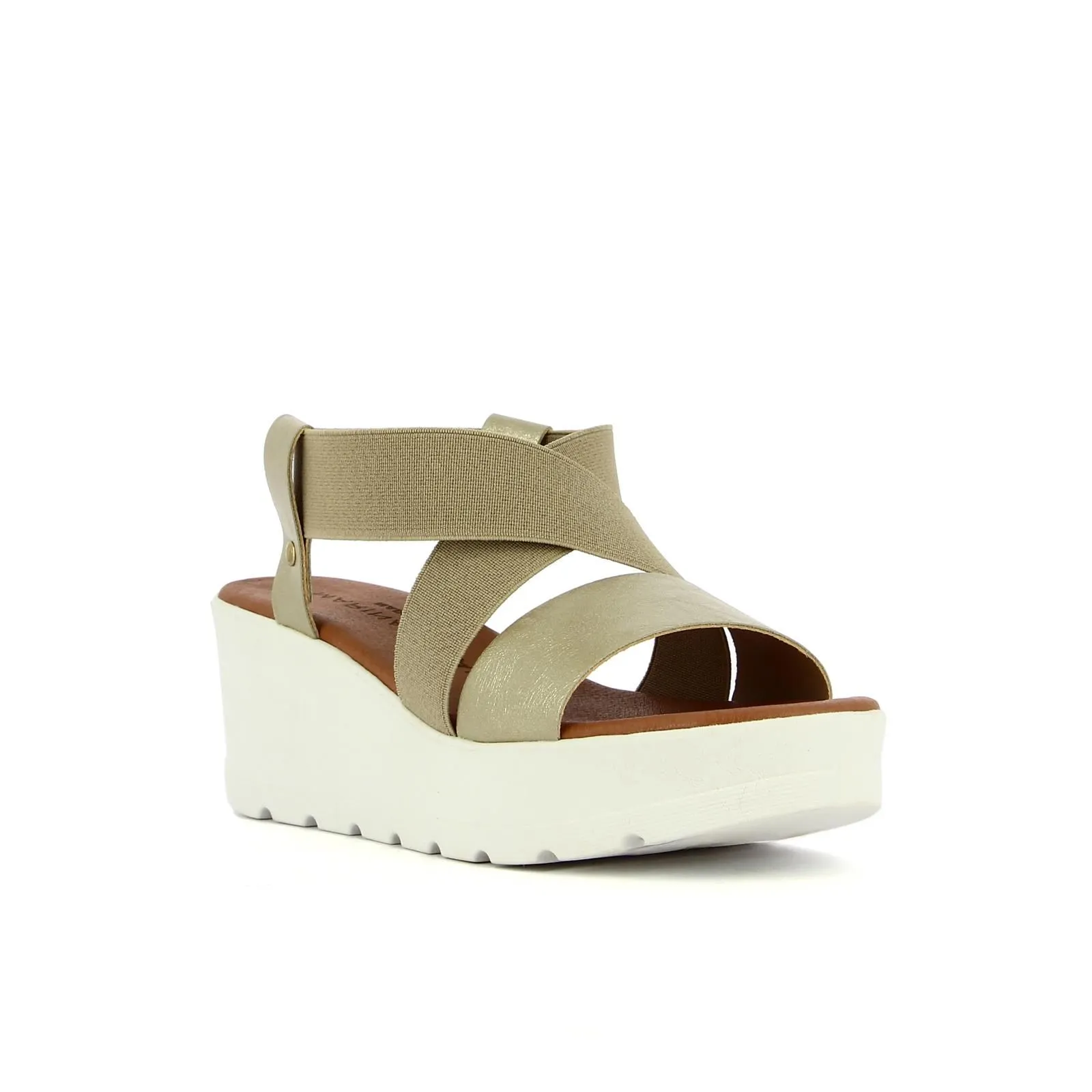Sandali oro con zeppa e fasce elasticizzate