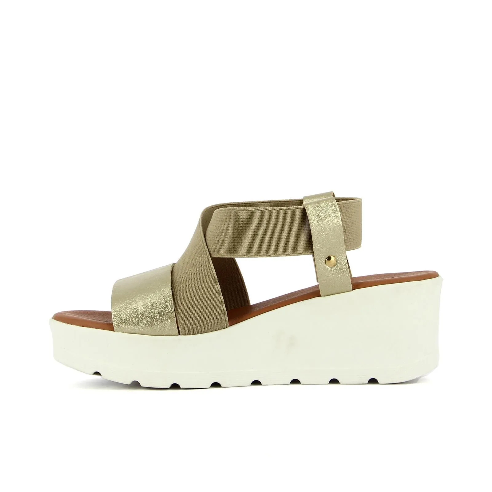 Sandali oro con zeppa e fasce elasticizzate
