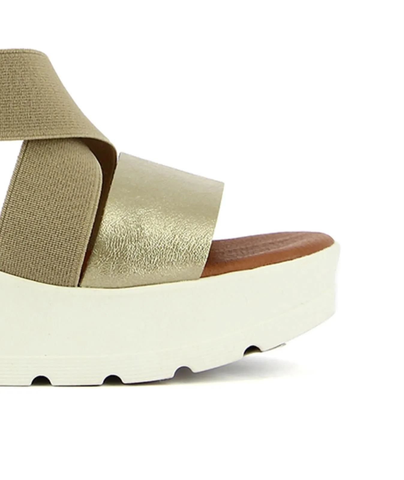 Sandali oro con zeppa e fasce elasticizzate