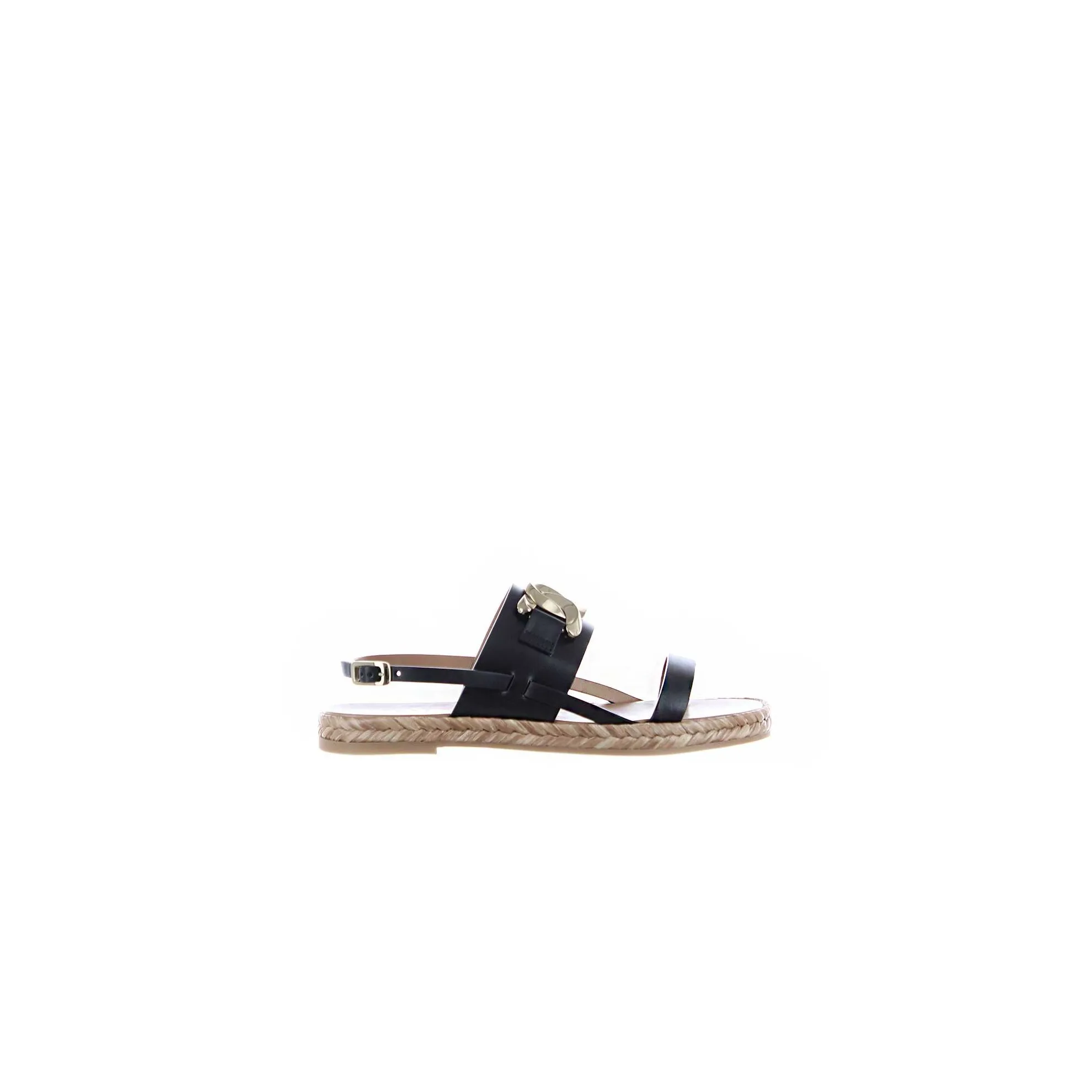 Sandalo in pelle con fondo in rafia