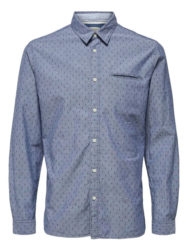 SELECTED camicia uomo grigia slim fit fantasia micro stampata